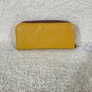 Mexican Handmade Yellow Floral Embossed Leather Wallet